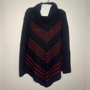 VENUS Black and Red Striped Cowl Neck Sweater